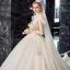 Vintage / Originale Champagne Transparentes La Mariée Robe De Mariée 2020 Robe Boule Col Haut Sans Manches Dos Nu Perlage Appliques En Dentelle Paillettes Cathedral Train Volants