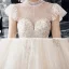 Vintage / Originale Champagne Transparentes La Mariée Robe De Mariée 2020 Robe Boule Col Haut Sans Manches Dos Nu Perlage Appliques En Dentelle Paillettes Cathedral Train Volants