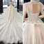 Vintage / Originale Champagne Transparentes La Mariée Robe De Mariée 2020 Robe Boule Col Haut Sans Manches Dos Nu Perlage Appliques En Dentelle Paillettes Cathedral Train Volants