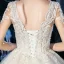 Luxury / Gorgeous Champagne See-through Outdoor / Garden Wedding Dresses 2020 Ball Gown V-Neck 3/4 Sleeve Backless Appliques Lace Beading Glitter Tulle Floor-Length / Long Ruffle