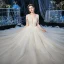 Luxury / Gorgeous Champagne See-through Outdoor / Garden Wedding Dresses 2020 Ball Gown V-Neck 3/4 Sleeve Backless Appliques Lace Beading Glitter Tulle Floor-Length / Long Ruffle