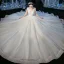 Luxury / Gorgeous Champagne See-through Outdoor / Garden Wedding Dresses 2020 Ball Gown V-Neck 3/4 Sleeve Backless Appliques Lace Beading Glitter Tulle Floor-Length / Long Ruffle
