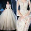 Luxury / Gorgeous Champagne See-through Outdoor / Garden Wedding Dresses 2020 Ball Gown V-Neck 3/4 Sleeve Backless Appliques Lace Beading Glitter Tulle Floor-Length / Long Ruffle