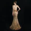 Scintillantes Doré Robe De Soirée 2019 Trompette / Sirène Titulaire Sans Manches Glitter Paillettes Longue Volants Dos Nu Robe De Ceremonie