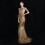 Scintillantes Doré Robe De Soirée 2019 Trompette / Sirène Titulaire Sans Manches Glitter Paillettes Longue Volants Dos Nu Robe De Ceremonie