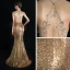 Scintillantes Doré Robe De Soirée 2019 Trompette / Sirène Titulaire Sans Manches Glitter Paillettes Longue Volants Dos Nu Robe De Ceremonie