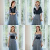 Affordable Ocean Blue Suede Winter Bridesmaid Dresses 2020 A-Line / Princess Sash Star Sequins Floor-Length / Long Ruffle Backless Wedding Party Dresses