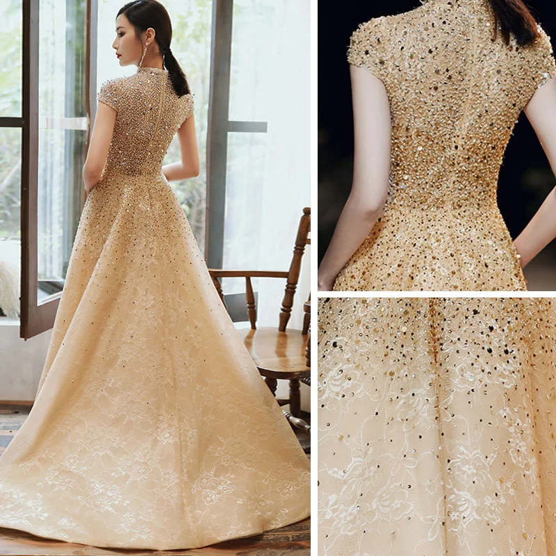 slim fit dress slacks Gold Beaded 20's Gatsby Themed Party Dresses Open Back Vintage Mermaid Prom Dresses ARD1027 main image 1