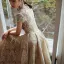 Vintage / Retro Gold Flower Lace Dancing Prom Dresses 2020 A-Line / Princess High Neck Short Sleeve Beading Asymmetrical Ruffle Formal Dresses
