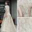 Vintage / Retro Gold Flower Lace Dancing Prom Dresses 2020 A-Line / Princess High Neck Short Sleeve Beading Asymmetrical Ruffle Formal Dresses