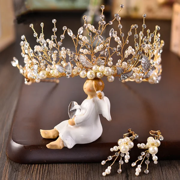 Fine Gull Brudesmykker Tilbehør 2020 Metall Beading Perle Rhinestone Tiara Øredobber