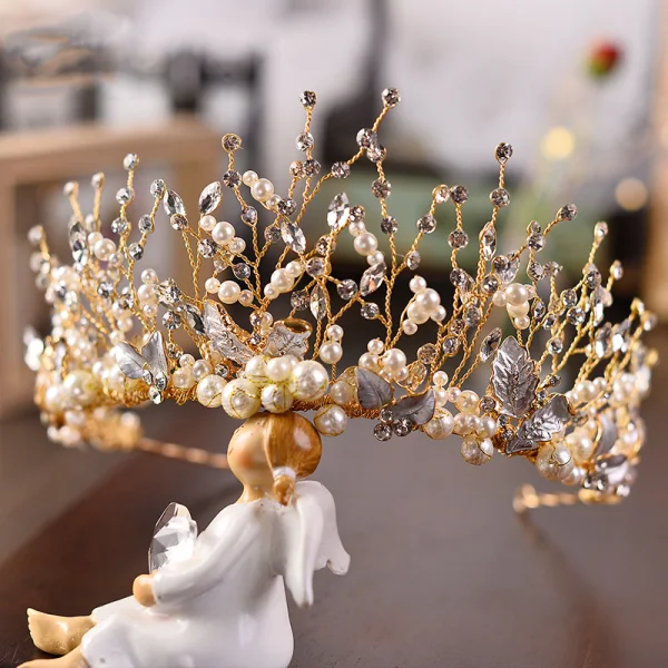 Fine Gull Brudesmykker Tilbehør 2020 Metall Beading Perle Rhinestone Tiara Øredobber