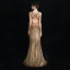 Scintillantes Doré Robe De Soirée 2019 Gaine / Ajustement Col v profond Sans Manches Glitter Paillettes Longue Volants Dos Nu Robe De Ceremonie
