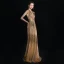 Scintillantes Doré Robe De Soirée 2019 Gaine / Ajustement Col v profond Sans Manches Glitter Paillettes Longue Volants Dos Nu Robe De Ceremonie