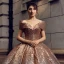 Sparkly Black Red Sequins Prom Dresses 2023 Ball Gown Off-The-Shoulder Short Sleeve Floor-Length / Long Ruffle Backless Formal Dresses