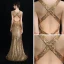 Scintillantes Doré Robe De Soirée 2019 Gaine / Ajustement Col v profond Sans Manches Glitter Paillettes Longue Volants Dos Nu Robe De Ceremonie