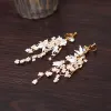 Charming Gold Bridal Jewelry 2020 Metal Beading Pearl Flower Earrings Tiara Bridal Accessories
