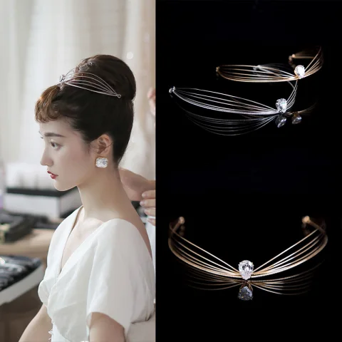 Styl Audrey Hepburn Vintage Ozdoby Do Włosów Ślubne 2020 Stop Rhinestone Tiara ślubna Akcesoria