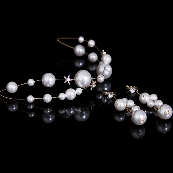 Chic / Beautiful Gold Bridal Jewelry 2020 Metal Pearl Rhinestone Earrings Headpieces Bridal Hair Accessories