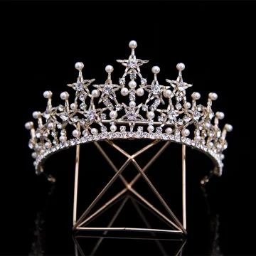 Classic Gold Bridal Hair Accessories 2020 Metal Pearl Star Rhinestone Tiara Bridal Accessories