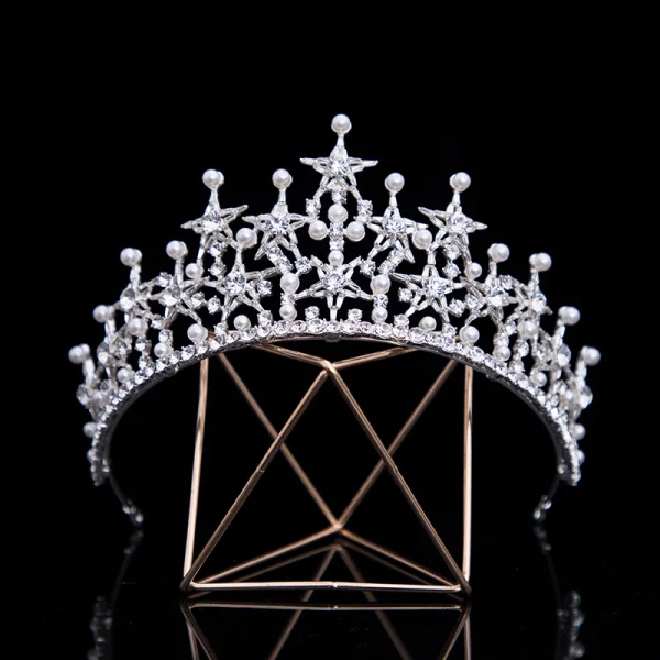 Klassieke Goud Bruids Haaraccessoires 2020 Metaal Parel Ster Rhinestone Tiara Bruids Accessoires