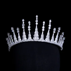 Klassisk Silver Zirkon Tiara Brud Huvudbonad 2020 Brud Tillbehör