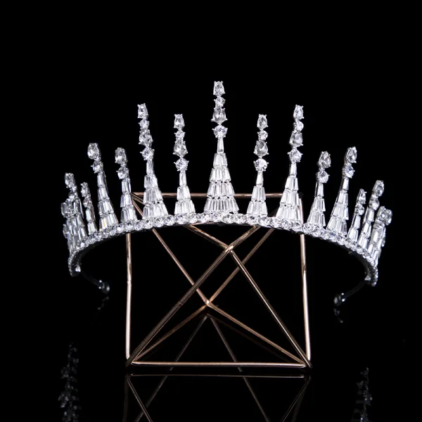 Klassisk Silver Zirkon Tiara Brud Huvudbonad 2020 Brud Tillbehör