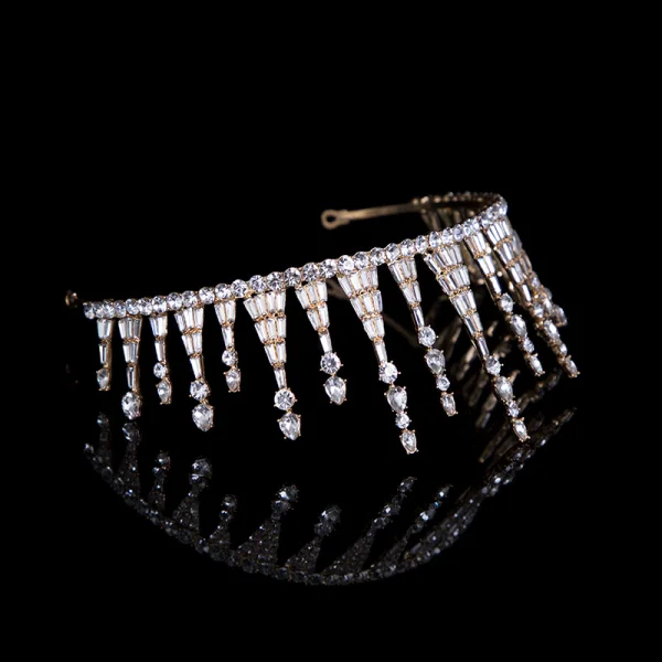 Klassisk Silver Zirkon Tiara Brud Huvudbonad 2020 Brud Tillbehör