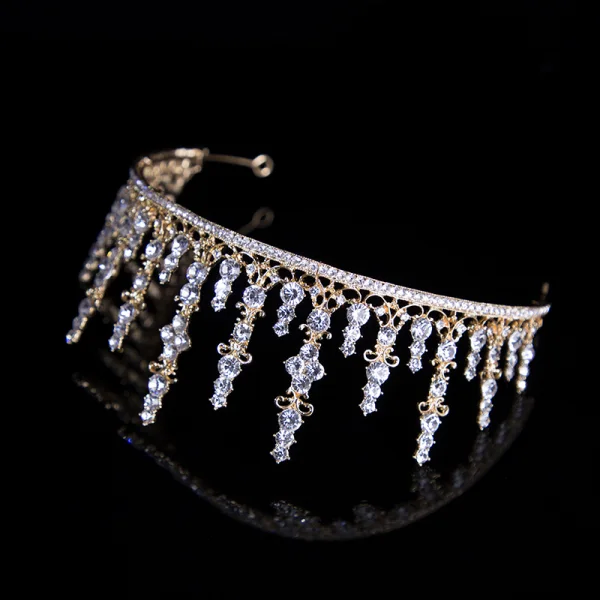 Klasyczna Złote Ozdoby Do Włosów Ślubne 2020 Stop Tiara Rhinestone ślubna Akcesoria