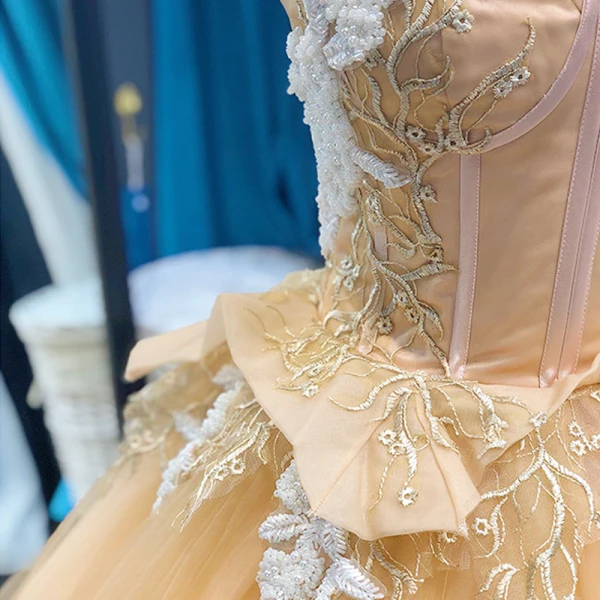High-end Champagne Dancing Ballkjoler 2023 Ballkjole Kjæreste Uten Ermer Appliques Blonder Beading Lange Buste Ryggløse Formelle Kjoler