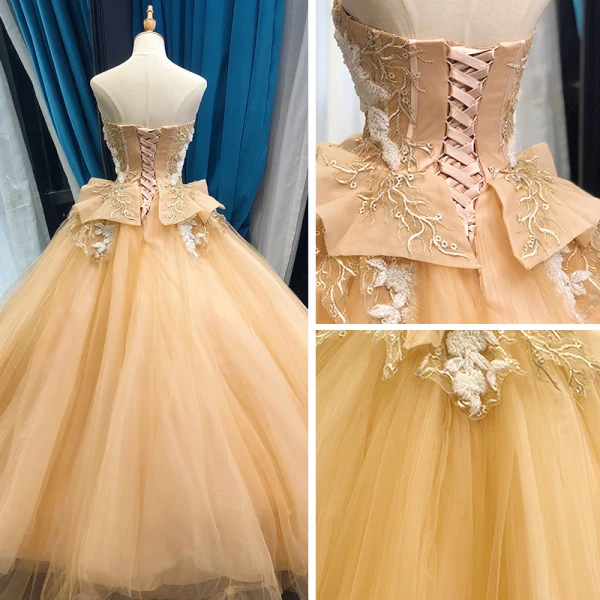 High-end Champagne Dancing Ballkjoler 2023 Ballkjole Kjæreste Uten Ermer Appliques Blonder Beading Lange Buste Ryggløse Formelle Kjoler