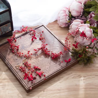 Charming Red Headbands Bridal Jewelry 2020 Alloy Crystal Flower Headpieces Tassel Earrings Bridal Accessories