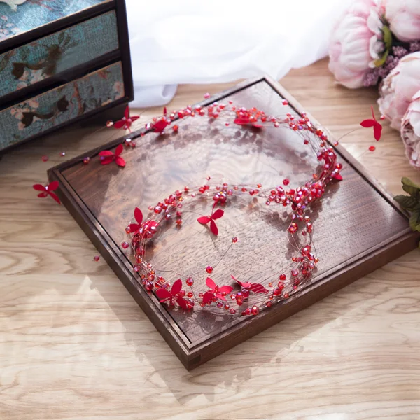 Charming Red Headbands Bridal Jewelry 2020 Alloy Crystal Flower Headpieces Tassel Earrings Bridal Accessories
