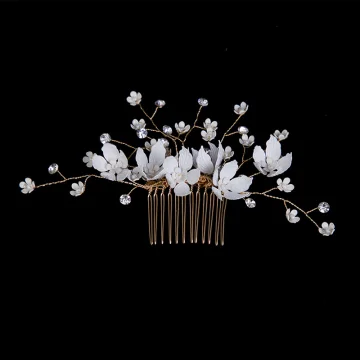 Blomma Fe Guld Hårsmycken Brud Huvudbonad 2020 Metall Blomma Rhinestone Brud Tillbehör