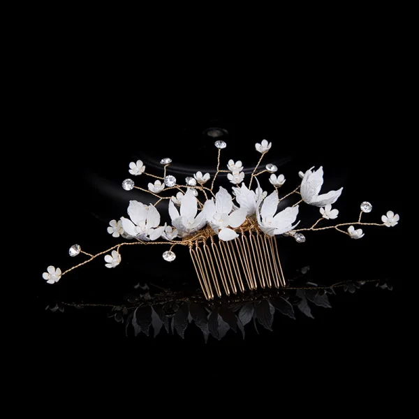 Blomma Fe Guld Hårsmycken Brud Huvudbonad 2020 Metall Blomma Rhinestone Brud Tillbehör