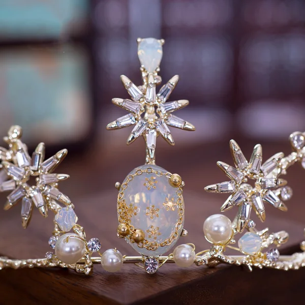 Eleganta Guld Brudsmycken 2020 Legering Zirkon Pärla Rhinestone Tiara Tassel Örhängen Brud Tillbehör