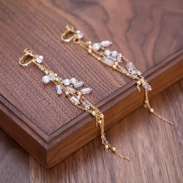 Eleganta Guld Brudsmycken 2020 Legering Zirkon Pärla Rhinestone Tiara Tassel Örhängen Brud Tillbehör