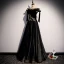 Elegant Black Suede Evening Dresses  2020 A-Line / Princess Off-The-Shoulder Short Sleeve Glitter Tulle Floor-Length / Long Ruffle Backless Formal Dresses