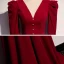 Vintage Rot Velour Winter Abendkleider 2020 A Linie Tiefer V-Ausschnitt 3/4 Ärmel Sweep / Pinsel Zug Rüschen Rückenfreies Festliche Kleider