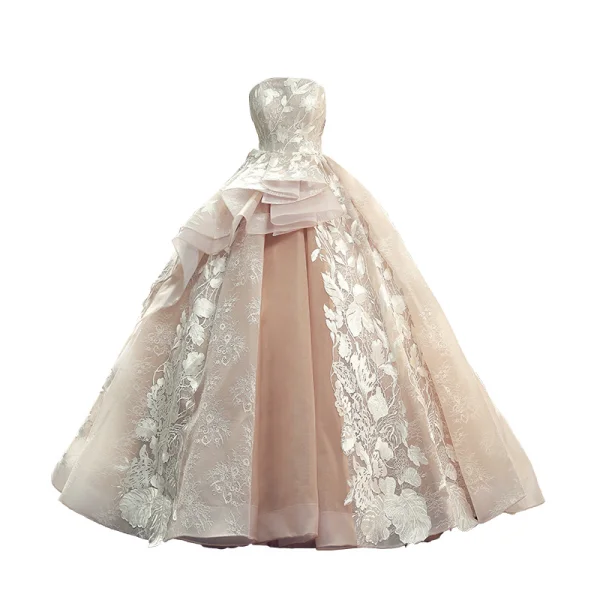 High End Weiß Brautkleider / Hochzeitskleider 2023 Ballkleid Off Shoulder Kurze Ärmel Rückenfreies Applikationen Spitze Sweep / Pinsel Zug Rüschen