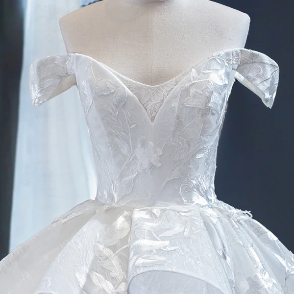 High End Weiß Brautkleider / Hochzeitskleider 2023 Ballkleid Off Shoulder Kurze Ärmel Rückenfreies Applikationen Spitze Sweep / Pinsel Zug Rüschen