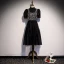 Vintage / Retro Black Party Dresses 2020 A-Line / Princess High Neck Puffy Short Sleeve Sequins Tea-length Ruffle Formal Dresses