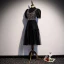 Vintage / Retro Black Party Dresses 2020 A-Line / Princess High Neck Puffy Short Sleeve Sequins Tea-length Ruffle Formal Dresses