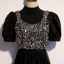 Vintage / Retro Black Party Dresses 2020 A-Line / Princess High Neck Puffy Short Sleeve Sequins Tea-length Ruffle Formal Dresses