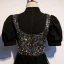 Vintage / Retro Black Party Dresses 2020 A-Line / Princess High Neck Puffy Short Sleeve Sequins Tea-length Ruffle Formal Dresses