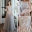 Élégant Gris Transparentes Robe De Soirée 2020 Princesse Encolure Dégagée Gonflée Manches Longues Appliques En Dentelle Longue Volants Dos Nu Robe De Ceremonie