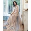Romantique Champagne Robe De Soirée 2020 Princesse De l'épaule Gonflée Manches Longues Appliques En Dentelle Longue Volants Dos Nu Robe De Ceremonie