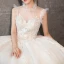 Vintage / Retro Champagne See-through Bridal Wedding Dresses 2020 Ball Gown High Neck Sleeveless Appliques Lace Glitter Tulle Beading Cathedral Train Ruffle