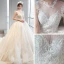 Vintage / Retro Champagne See-through Bridal Wedding Dresses 2020 Ball Gown High Neck Sleeveless Appliques Lace Glitter Tulle Beading Cathedral Train Ruffle