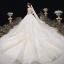 Romantic Champagne See-through Bridal Wedding Dresses 2020 Ball Gown Scoop Neck 3/4 Sleeve Backless Appliques Lace Handmade  Beading Cathedral Train Ruffle